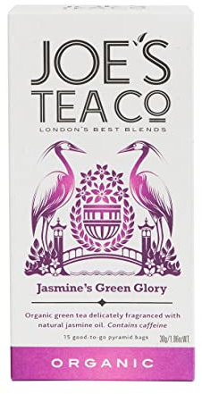 Joe's Tea Jasmine's Green Glory Organic Pyramid Tea Bags, 15-Count