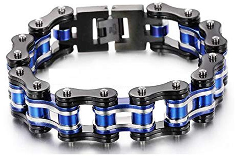 Qiaonitu Smycken 16 mm tunga cyklistarmband för män rostfritt stål motorcykel cykelkedja armband 17,8 – 24,9 cm, en storlek, stål, ingen ädelsten