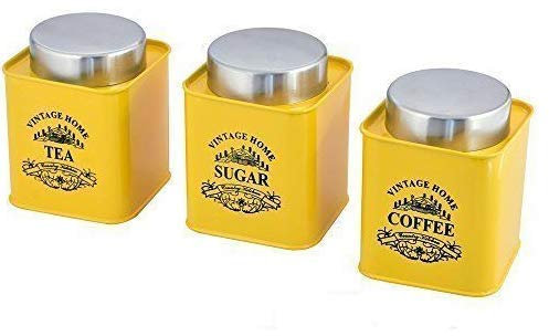 Nobel Set of 3 Tea Coffee Sugar Canisters - Vintage Home (Yellow)