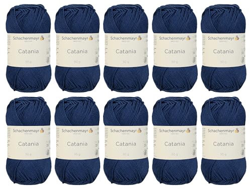 10 Knäuel Schachenmayr Catania Originals, Marineblau, 100 % Baumwolle, insgesamt 50 g, 125 m, Fine-Sport 2, Marineblau 164