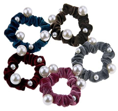 10 coleteros de perlas artificiales de terciopelo con perlas elásticas para el pelo, corbatas para el cabello, coletero para mujeres, niñas, accesorios para el cabello (color al azar)