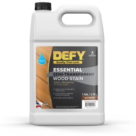 DEFY Essential Semi Transparent Exterior Deck Stain and Sealer - One Day Deck Stain & Fence Stain - 1 Gallon (Butternut)