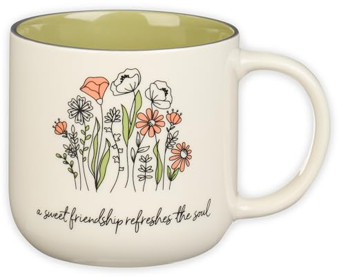 Christian Art Gifts Sage Green Floral Ceramic Coffee Mug – 15 oz. Microwave and Dishwasher-safe Inspirational Scripture Coffee and Tea Mug for Friends with Bible Verse: Sweet Friendship –Proverbs 27:9