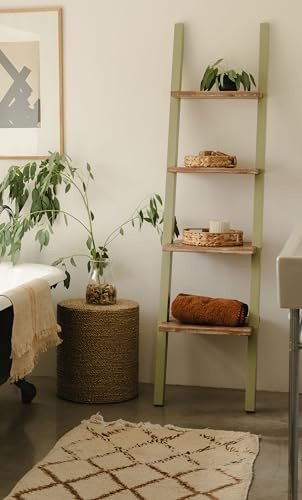 Statement Furniture Florence Ladder Shelf. Wooden Shelving, Lean-up Shelves in Sage Green. Quality Solid Wood