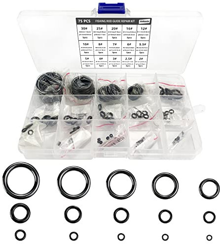75 STK Angelrutenführung Rutenring Set,Rutenspitzen Reparaturset,Angelrute Spitzenring Reparaturset,Angeln Ruten Führung Ring Keramik Angelruteringe Rutenring Angelrutenführer 15 Größen 2.3mm-23.3mm