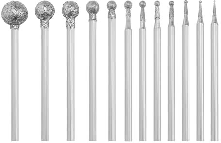 LT Easiyl Juego de 12 fresas de diamante de cabeza redonda de 0,5 ~ 8 mm, cabeza esférica, rebaba de diamante compatible con mandril de 3/32 pulgadas compatible con herramienta giratoria, color