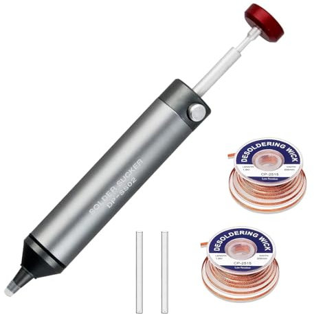 FrogBro Pompe à dessouder, suceur de solder non obstruant, 2 buses en silicone, 2 mèches à dessouder, résistant à la chaleur, super aspiration 0,04 MPa