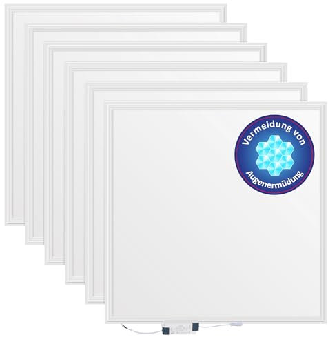 LECOM 6 x Bürodeckenleuchten - LED Panel 62x62 Neutralweiß CRI90 Arbeitsplatzleuchte UGR19 Flach 0,9 cm Rasterdecke Einbauleuchten LED Rasterleuchte Büroleuchte Workzone Lampe (3960lm)