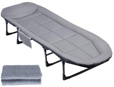 qorkhogr Campingsäng, campingbarnsängar för vuxna med madrass 5-positioners vikbar vadderad campingsäng bärbar sovsäng för läger kontor strand uteplats solbränning pool 190 x 66 cm x 35 cm grå