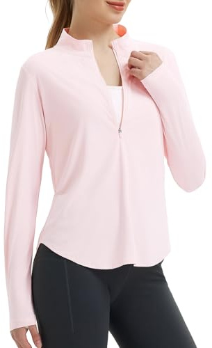 baleaf Women's Sun Shirts Hiking Shirt Lightweight Long Sleeves UPF50+ Half Zip SPF Rash Guard UV Protection Clothing Light Pink S