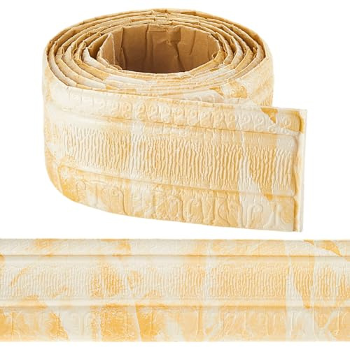 CRASPIRE Moldura de Corona para Papel Tapiz de 90.5x3.14 pulgada Autoadhesiva Flexible de Color Caqui Mármol Gris Zócalo 3D Borde de Pared Adhesivo Líneas de Base Espuma para Hotel Hogar Baño