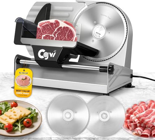 CGOLDENWALL Meat Slicer, 220W Electric Deil Food Slicer with 2 Removable 7.5 Blades, 4/5 Adjustable Thickness, Food Slicer Machine for Home Cutting Meat Cheese Bread Vegetables, 110V CE
