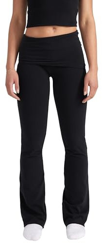 Style & Republic Damen Flared Leggings aus weicher Baumwolle – Umklappbare Yogahose mit Klappbund, Bootcut-Style, lässig & bequem mit weitem Bein, Schlaghose, Schwarz, L