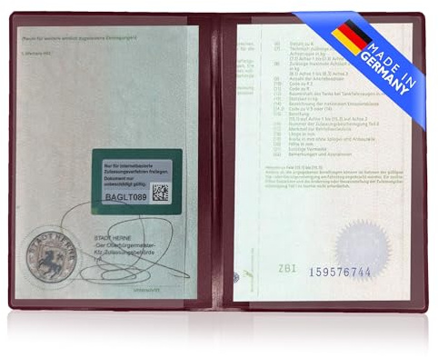GHADA Fahrzeugschein Hülle 2-Fach – Made in Germany – edle PVC Fahrzeugscheinmappe mit 2 Klarsichtfächern für ZB I & Karten | Etui/Mappe in Bordeaux