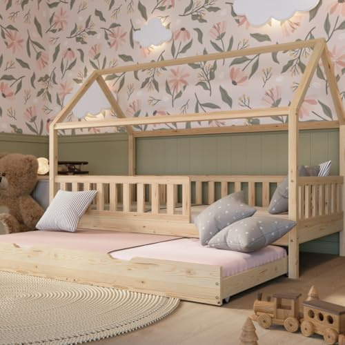Crazy Pine Lit Cabane avec Tiroir Lit Crazy Blanco 90x190 cm Naturel