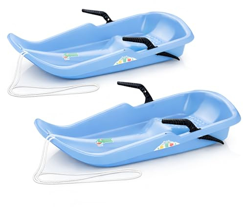 2 x slädar twister med bromsar av plast 80 x 39 x 15 cm – barnkälke ljusblå med halkfri sits, lätt att styra, kan belastas upp till 50 kg, säker bob från 3 år