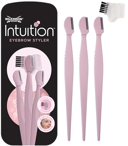 Wilkinson Sword Intuition Eyebrow Styler – Pack de 3 Perfiladores de Cejas y Vello Facial para Mujer, con Microprotectores y Accesorio de Precisión, Afeitado Suave y Seguro