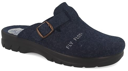 Fly Flot | Classic Man, Pantofole Uomo in Feltro con Fibbia Regolabile, Ciabatta con Tomaia in Pet Riciclato, Sottopiede in Panno, Blu, 46