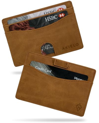 AKIELO Porta Carte di Credito con Blocco RFID e Confezione Regalo – Portafoglio Uomo Slim – Porta Tessere Uomo dal Design Minimalista (ECHO - Edizione Marrone Chiaro)
