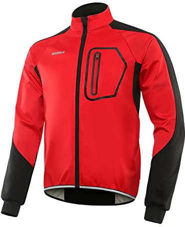 BERGRISAR Herren Fahrradjacke Softshell Thermo Wasserdicht Atmungsaktiv Rennrad MTB Jacke BG011 Rot Large