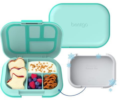 Bentgo Chill Kids Leak-Proof Lunch Box - 4-Compartment Bento Box with Built-In Ice Pack, 3.3 Cup Capacity, PFAS & BPA-Free, Microwave & Dishwasher Safe, Ideal Size for Ages 3 to 7 (Aqua)