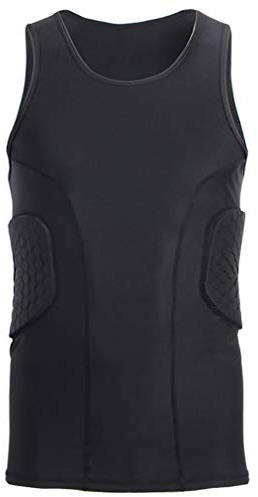 Topeter Protective Gear Guard Impact Underwear Sports Training Shirt Padded Football Jersey Vest Basketball Tank Tops Black XL