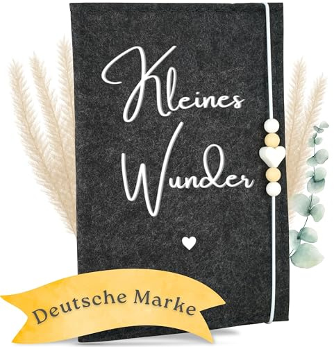 MAHEWA® Funda prémium para carné de embarazo de tela de fieltro | Organizador de carné de maternidad | Funda para carné de maternidad Kleines Wunder antracita