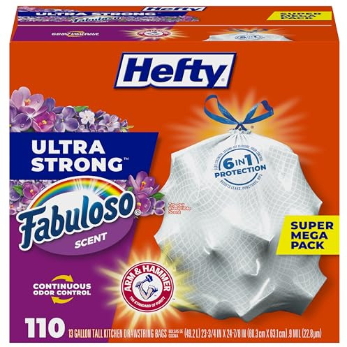 Hefty Ultra Strong Tall Kitchen Trash Bags, Fabuloso Scent, 13 Gallon, 110 Count
