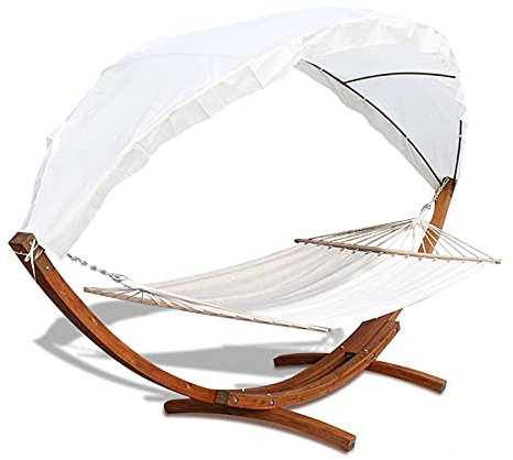 EINFEBEN Hängematte mit Gestell und Sonnendach, Hammock aus wetterfestem Lärchenholz, bis 200kg, Stabhängematte für 2 Personen Outdoor und Indoor