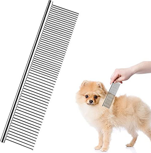 Edelstahl Haustier Kamm für Hund Katze Haustierpflege Kamm zum Entfernen von Verfilzungen und Knoten, Abgerundet Zähne Hunde Kamm für Große, Mittlere und Kleine Haustiere (19 x 4 cm)