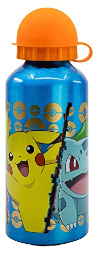 CARTOON Gourde en aluminium pour enfant, Poke mon, Pikachu, Squirtle, Bulbasaur, sans BPA, bouteille avec tétine, bec verseur, capacité 400 ml