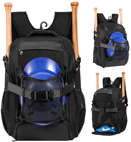 Large Baseball Backpack for Adult Youth 42L Softball Bat Bag with Detachable Adjustable Helmet Mesh Pocket Fit Basketball Soccer Volleyball Baseball Equipment Bag for Men Women 12+ Boys Girls