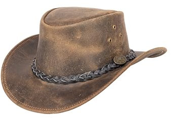 Fleetwood – Westernhut aus Leder für Damen & Herren | Robuster Outdoorhut mit geflochtenem Lederhutband | Knautschbar, wetterfest & im Vintage-Used-Look (DE/NL/SE/PL, Alphanumerisch, XL, braun)