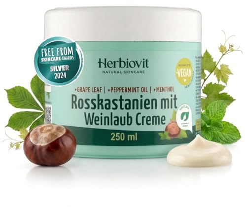 Herbiovit Creme anti varices - Crème aux marrons d'inde et à la vigne rouge 250ml - pour les jambes fatiguées varices veines d'araignée - A base d'aloe vera | cosmétique 100% naturelle, vegan