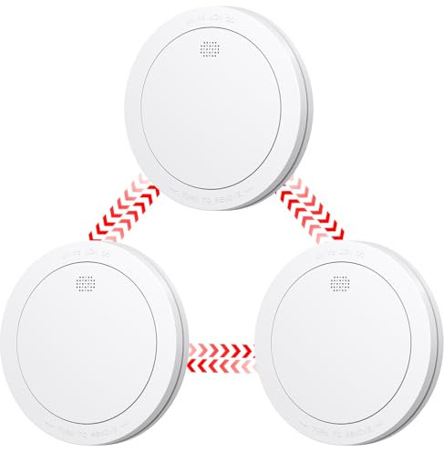 CPVAN Détecteur de Fumée Interconnecté (Pré-connecté), 10 Ans de Batterie, Détecteurs de Fumée, Alarme Incendie Detecteur Fumee, EN14604 & CE Certifié, 3 Pièces