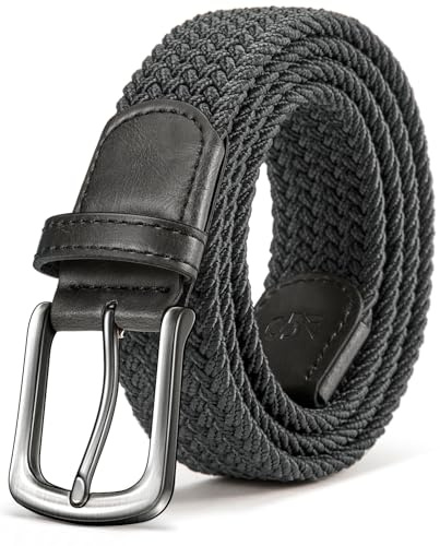 KEMISANT Elastiskt bälte, herrbälte elastiskt tygbälte, 35 mm, Mörkgrå 4474, 110cm/32-36vita regolabile