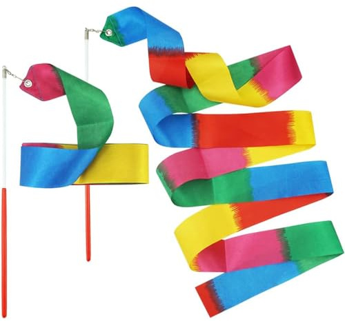 Yumatch 2 PCS Rhythmic Dance Ribbons, 2 Meters Gymnastics Ribbon Dancer Wand Dancing Ribbon Streamers for Fits Artistic Dancing Gymnastics, Circus Carnival Shows, Baton Stick Twirling