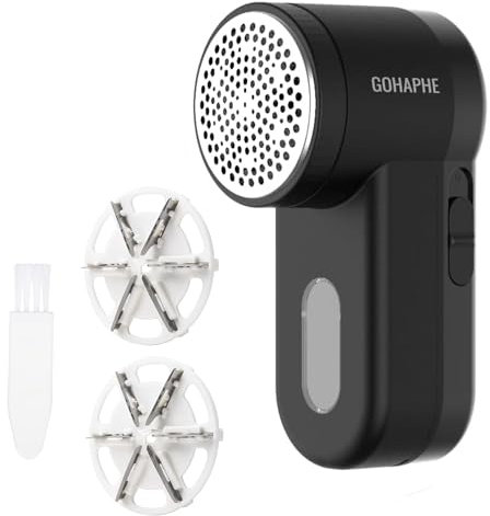 GOHAPHE Fabric Shaver, Portable Bobble Remover for Clothes, Lint Remover Debobbler Clothes Shaver with Adjustable 2 Speed Lint Shaver, 3 Blades, Black
