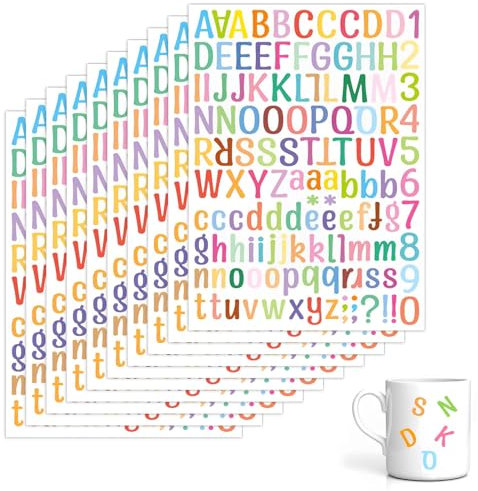 10 Blätter Buchstaben Aufkleber, Selbstklebendes Bunte Klebebuchstaben, Wasserfest Zahlen Buchstaben Sticker, Sticker Buchstaben für Scrapbooking DIY-Grußkarten Dekoration Postfach