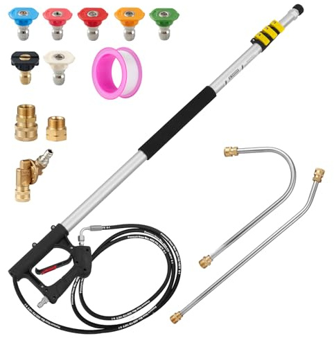 Tecoloy 18 FT Telescoping Pressure Washer Wand with Power Washer Extension Wand, Gutter Cleaner Attachment, 5 Spray Nozzle Tips and 2 Hose Inlet Adapters