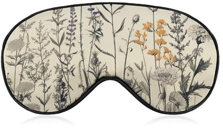 Breathable Eye Mask Floral Herbs Botanical Engraving Printed Soft Sleep Eye Masks with Adjustable Strap Eye Cover Eye Patches Light Blocking Eyemask for Office Nap Travel