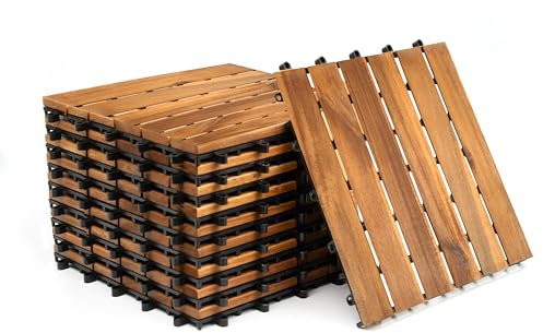 Crystals 6 Slat Interlocking Wooden Deck Tiles 30x30cm Hardwood Tiles for Patio, Balcony, Garden – Easy Installation, Durable Wood Solution, Great Drainage