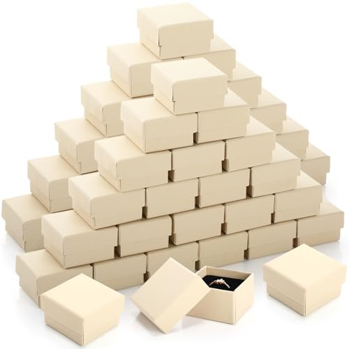 Yinkin Beige Yellow 72 Pcs Ring Boxes Bulk with Velvet Liner