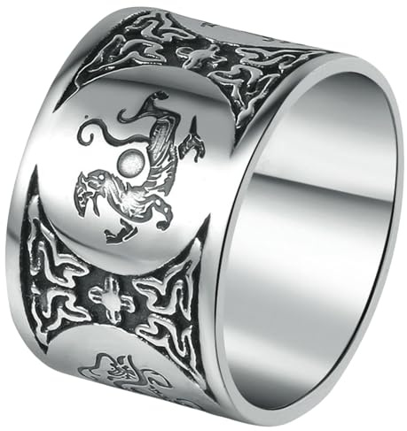 Jpltlvy Anello portafortuna da uomo in acciaio inox, design unico, quattro divine bestie, fascia larga