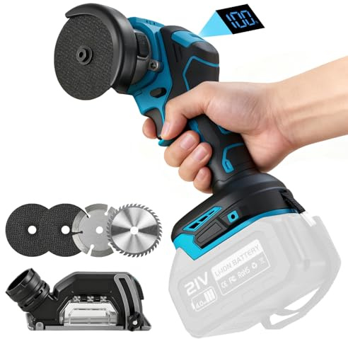 3 tums batteridriven vinkelslip kompatibel med Makita 18 V batteri (utan batteri), 16 800 rpm borstlös minivinkelslip med digital display, 2 slipskivor, 2 skärskivor, dammskydd, handskar