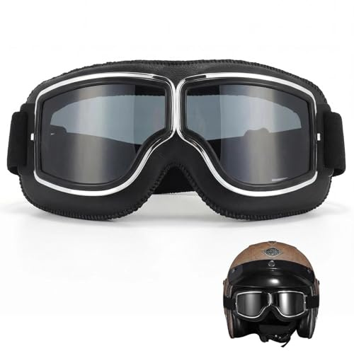 Eulihent Occhiali Motocross Occhiali Moto Vintage Occhiale da Moto in Pelle PU Motocross Occhiale da Moto Retro per Uomo Donna (Nero)