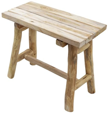 Spetebo Taburete rectangular de madera de teca, natural, 43 x 38 cm
