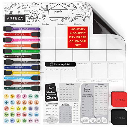 ARTEZA ARTZ-8640 Magnetic-Message-Boards, White (Monthly Calendar), 17x13 inches