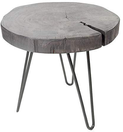 invicta INTERIOR Industrial Hocker GOA 35cm grau Akazienholz Beistelltisch mit Hairpin Legs Holzhocker Nachttisch Tisch