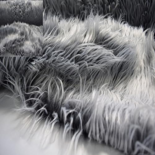 Stoffbook FLOKATI CAPELLI LUNGHI PELLICCE 50X155CM SERVIZIO FOTOGRAFICO PER L'ABBLIGLIAMENTO E CARNEVALE, D412 (Bianco/Grigio)